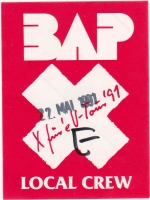BAP - 1991 - Local Crew Pass - X fre U Tour - Stuttgart - B