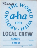 A-HA - 1991 - Local Crew Pass - Walk under Sun Dance..... Tour - Hamburg